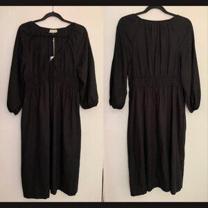 NWT Universal Thread black linen/rayon smocked babydoll bubble sleeve dress